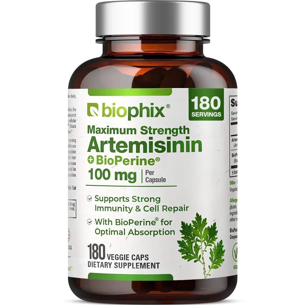 biophix Artemisinin Supplement + BioPerine® 100 mg - 180 Vegan Cap - Maximum Strength Sweet Wormwood Extract - Supports Cellular Health, Antioxidant Balance & Immune Function