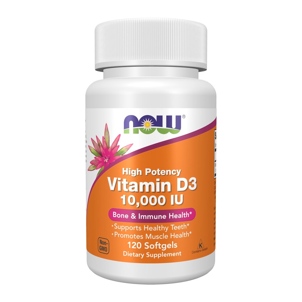 NOW Foods Supplements, Vitamin D-3 10,000 IU, Highest Potency, Structural Support*, 120 Softgels