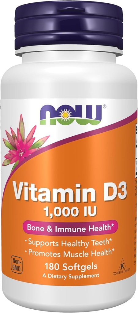 NOW Foods, Vitamin D-3, High Potency, 1,000 IU, 180 Softgels