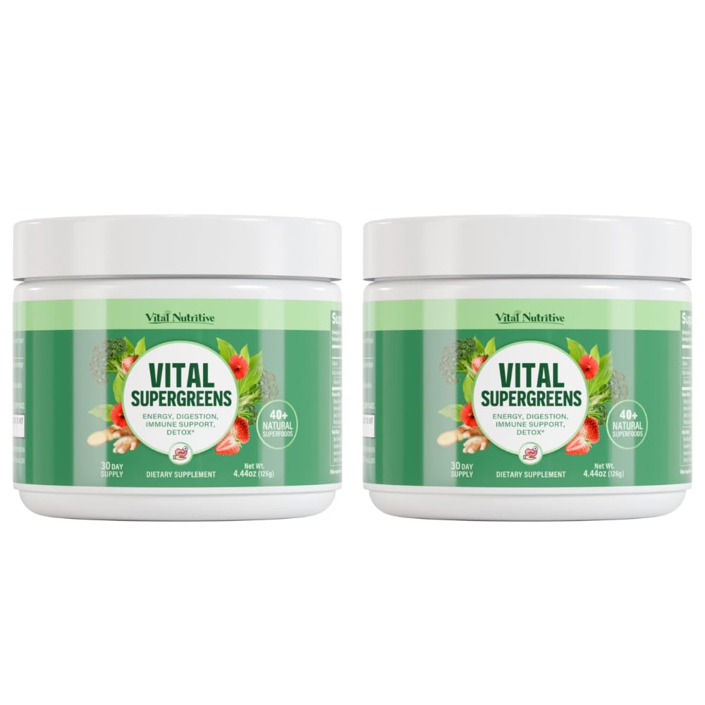Vital Greens Superfood Powder – New Formula with 40+ Superfoods Daily Green Drink Powder w/Probiotics – Supergreens for Energy, Gut Health, Digestion Support, Plant-Based, Vegan Superfoods