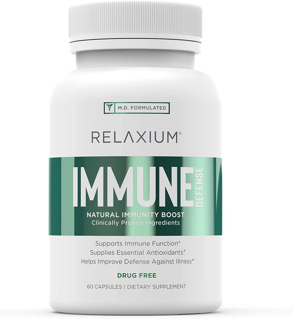Relaxium Immune Defense, Powerful Immune Support Supplement, Immunity Booster to Strengthening Health with Elderberry, Garlic, Echinacea, Vitamina C & Zinc (60 Capsules, 30 Day Supply)