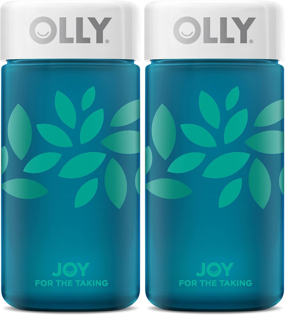 OLLY Joy Jar Gift, Easy Refillable Glass Bottle Vitamin Container, Holds Up to 120 Vitamin Gummies, Limited Edition 2022 (Pack of 2)