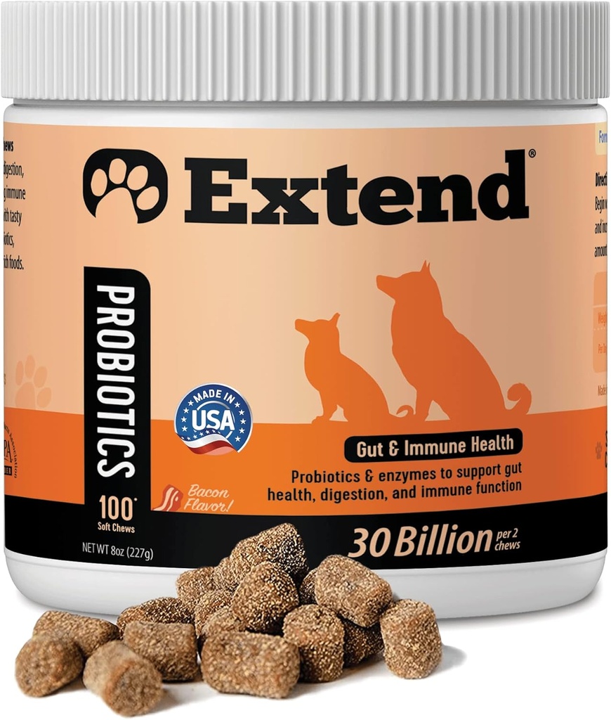 Probióticos Extend® para perros - Salud Digestiva, Inmune, Alergia &amp; Skin Support - Reducir el malestar gástrico, Bloating, Constipation, Diarrhea - Natural, Clínicamente-Proven, Made in USA