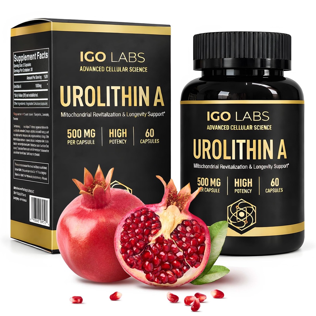 Urolithin A Capsules 500mg - 1000mg Per Serving Mitochondrial Support Supplement for Cellular Renewal - Longevity Wellness Capsules - High Purity Urolithin A Supplement - 60 Caps