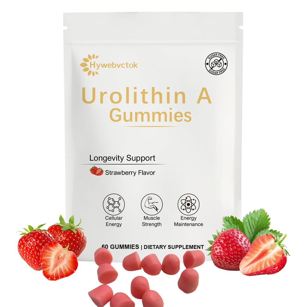 Urolithin A Supplement Gummies,500mg Urolithin A+ Supplement,Mitochondrial Support Supplement for Cellular Support,Muscle Strength & Longevity,Renewal, Sugar Free,60 CT