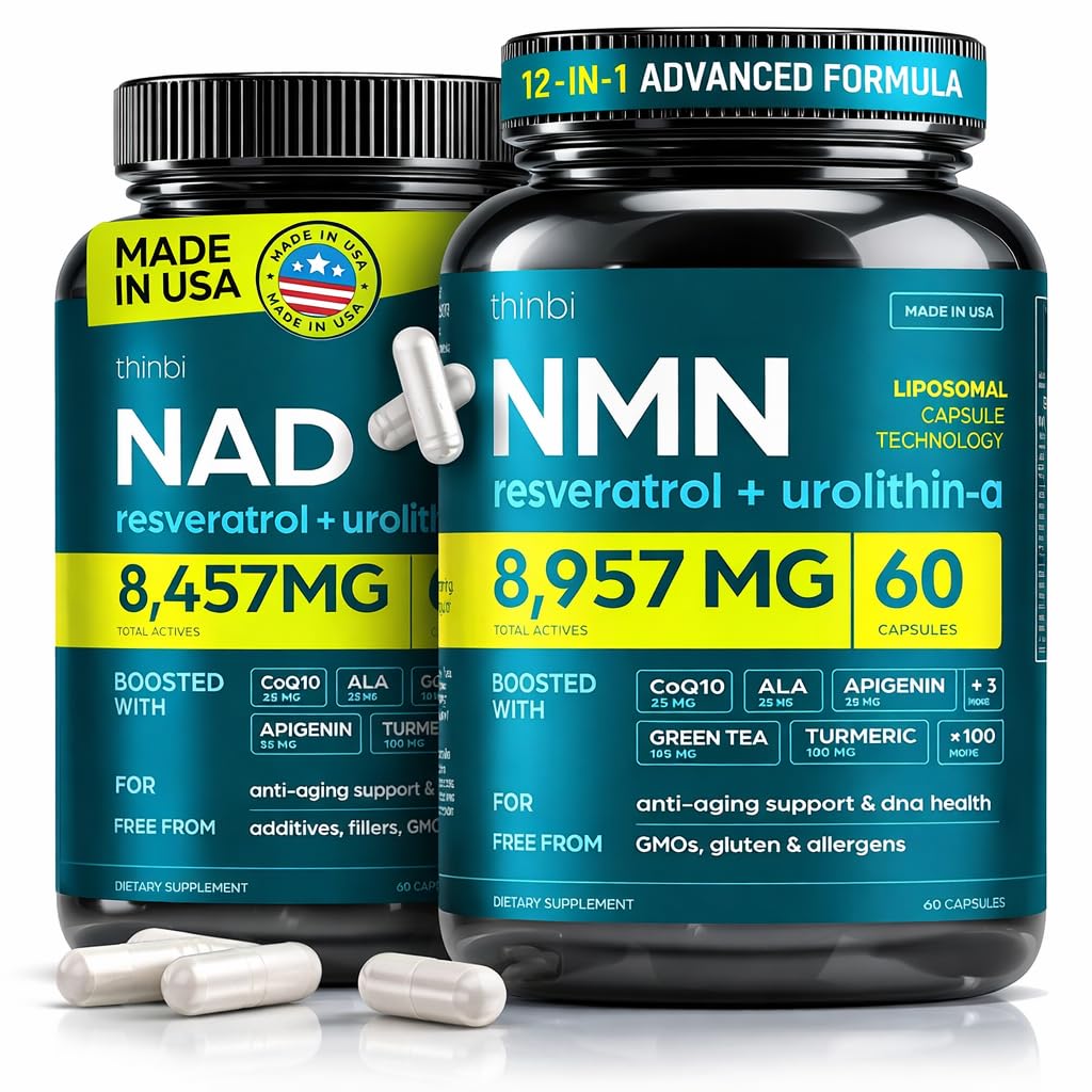 NAD+ & NMN Supplement Bundle with Urolithin A, Resveratrol, CoQ10 & Green Tea Extract – Advanced Cellular Energy, Mitochondrial Support & Healthy Aging Formula – Made in USA, Capsules