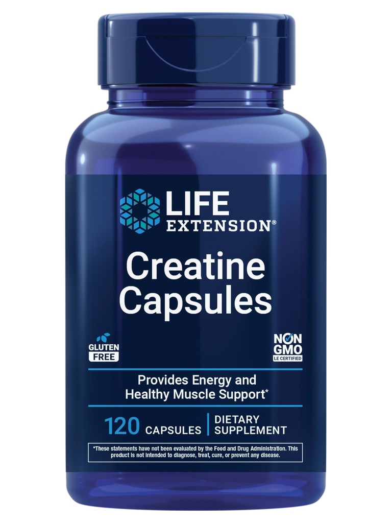 Life Extension Creatine Capsules – Creatine Monohydrate – Promotes Strength, Lean Muscle, Healthy Endurance – Non-GMO, Gluten-Free – 120 Capsules