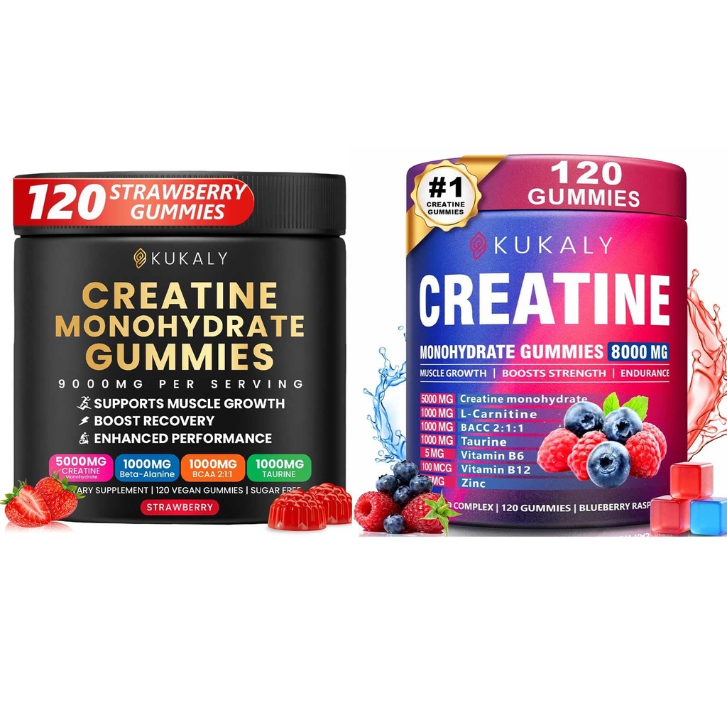Creatine Monohydrate Gummies for Men & Women, 9000MG Creatine Gummies Sugar Free -BCAA 2:1, B12 B6 for Boost Strength, Focus & Endurance, Vegan, Non-GMO