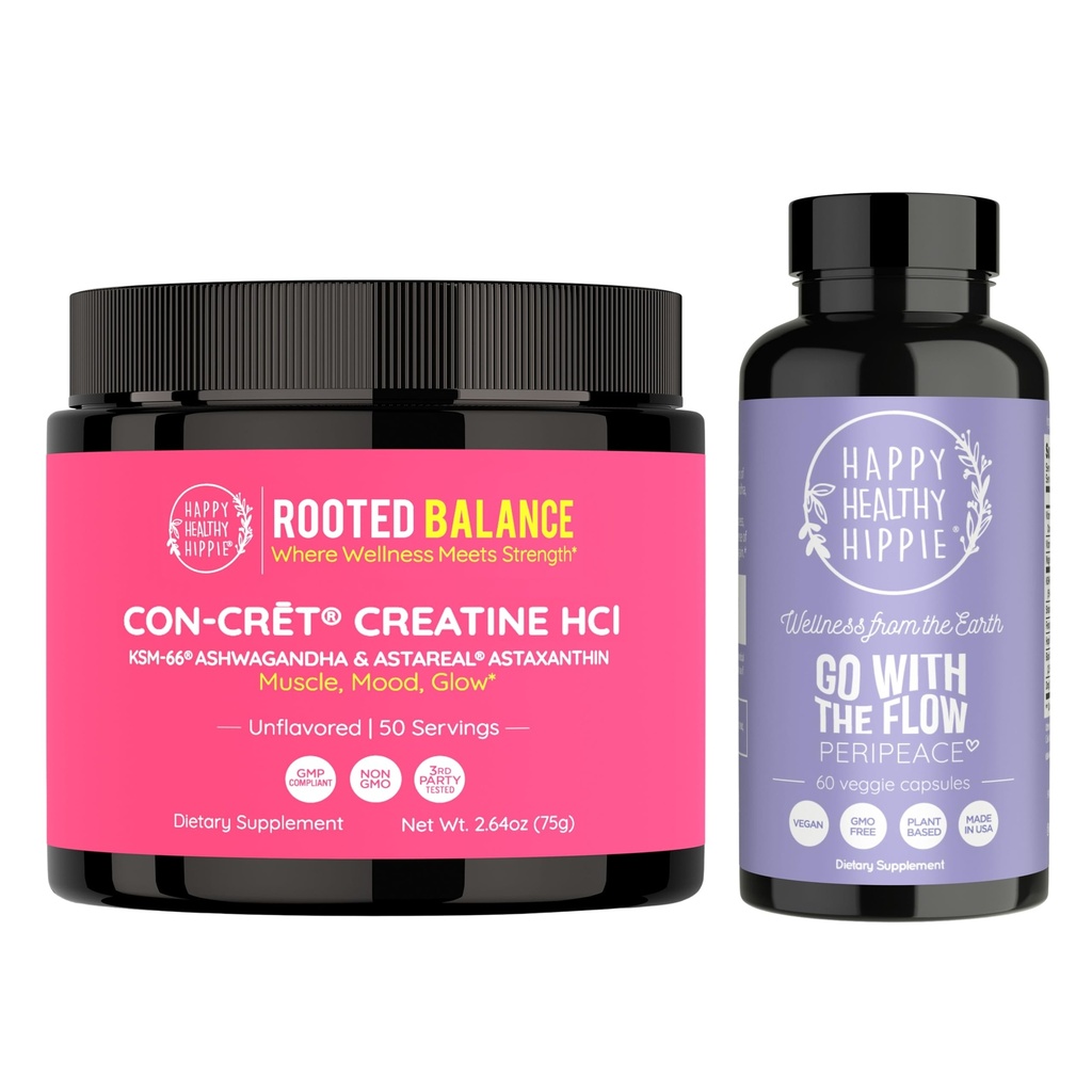 Happy Healthy Hippie PeriPeace Supplements for Women & Creatine HCl Powder with KSM-66 Ashwagandha