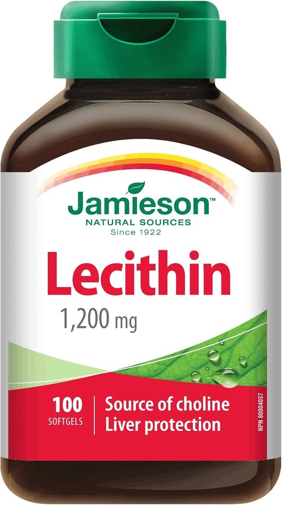 Jamieson Lecithin 1,200 mg, 100 Softgels - Fuente de Protección del Hígado Choline