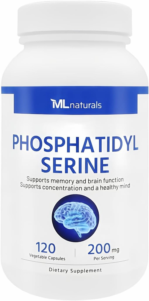 ML Naturals Phosphatidyl Serine 200 mg (Standard) 120 cápsulas vegetales. Admite la función de memoria " cerebral " , no GMO, NSF-Certified " cGMP-Compliant
