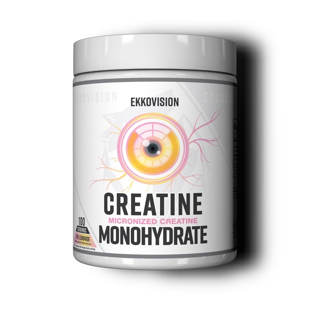 Ekkovision Creatine Monohydrate Powder, Micronized, Pink Lemonade, Pre Workout & Post Workout Supplement for Men and Women, Energy Support, Easy to Mix in Shakes, Smoothies & Beverages, 100 Servings
