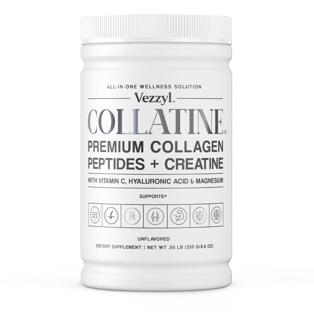 Collatina - Péptidos Collagen Premium + Creatina con Vitamina C, Ácido Hialurónico y Magnesio para la piel, el pelo, las uñas, el hueso, la unión, el músculo, la inmune y la ayuda cognitiva (.55 LB (250 G/8.8 OZ)