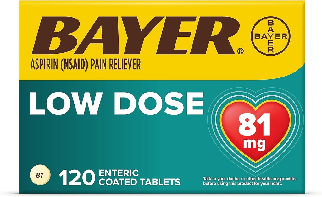 Bayer Aspirin Regimen , 81mg Enteric Coated Tablets, Doin Reliever/Fever Reducer, 120 Conde