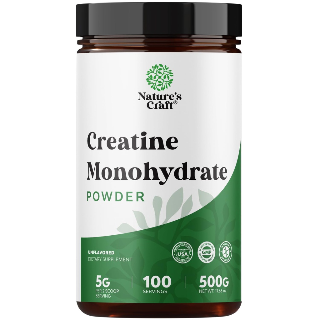 Micronized Creatine Monohydrate Powder for Men & Women - Pre & Post Workout Pure Creatine for Women & Men for Muscle Growth & Recovery - Raw Unflavored Nutritional Supplements for Muscle Gain - 500g