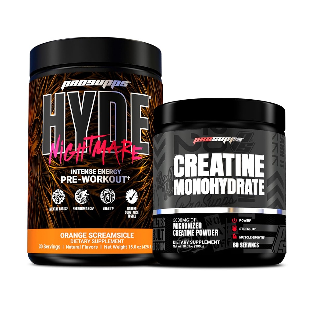 PROSUPPS Hyde Nightmare Intense Energy Pre-Workout, Orange Creamsicle, and Creatine 300 Bundle