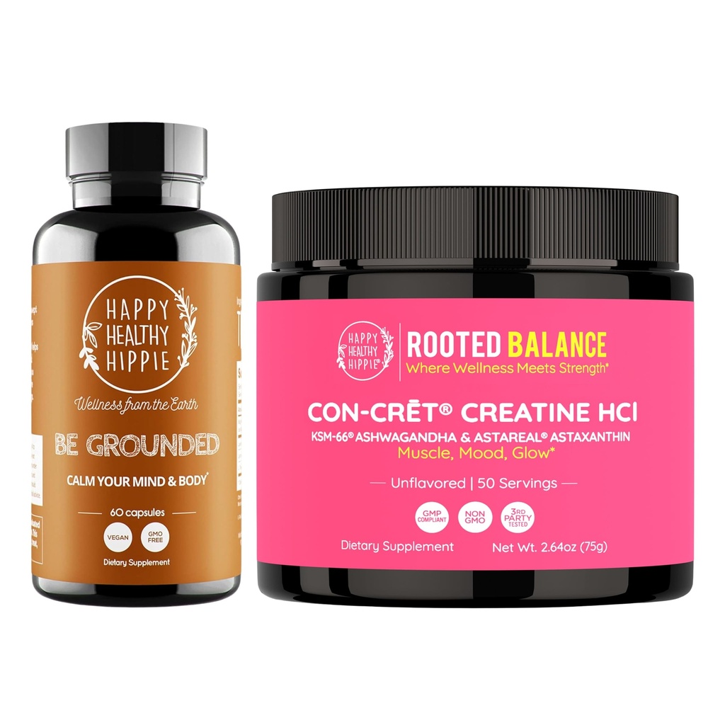 Happy Healthy Hippie Creatine HCl Powder & Be Grounded Stress Relief Supplement