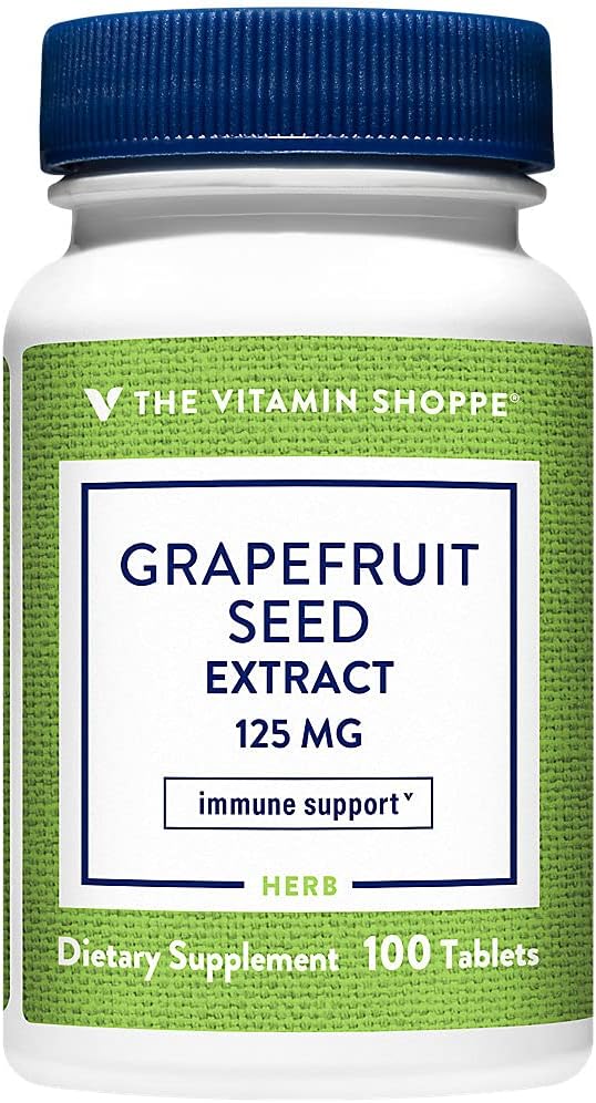 La vitamina Shoppe Grapefruit Seed Extracto 125MG, Suplemento Herbal Antioxidante para Viajeros Apoyo inmunitario con semillas " Pulpa de fruta fresca, contiene marca cítricida (100 Tabletas)