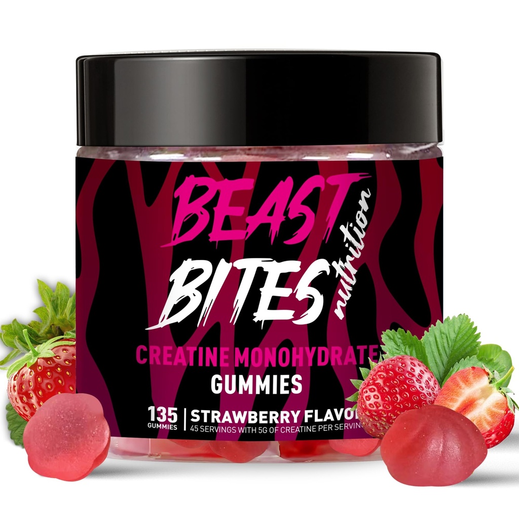 Creatine Monohydrate Gummies for Men & Women - 5g of Creatine Monohydrate per Serving - Sugar Free,Vegan, Strawberry Flavor, 135 Count (45 Servings).