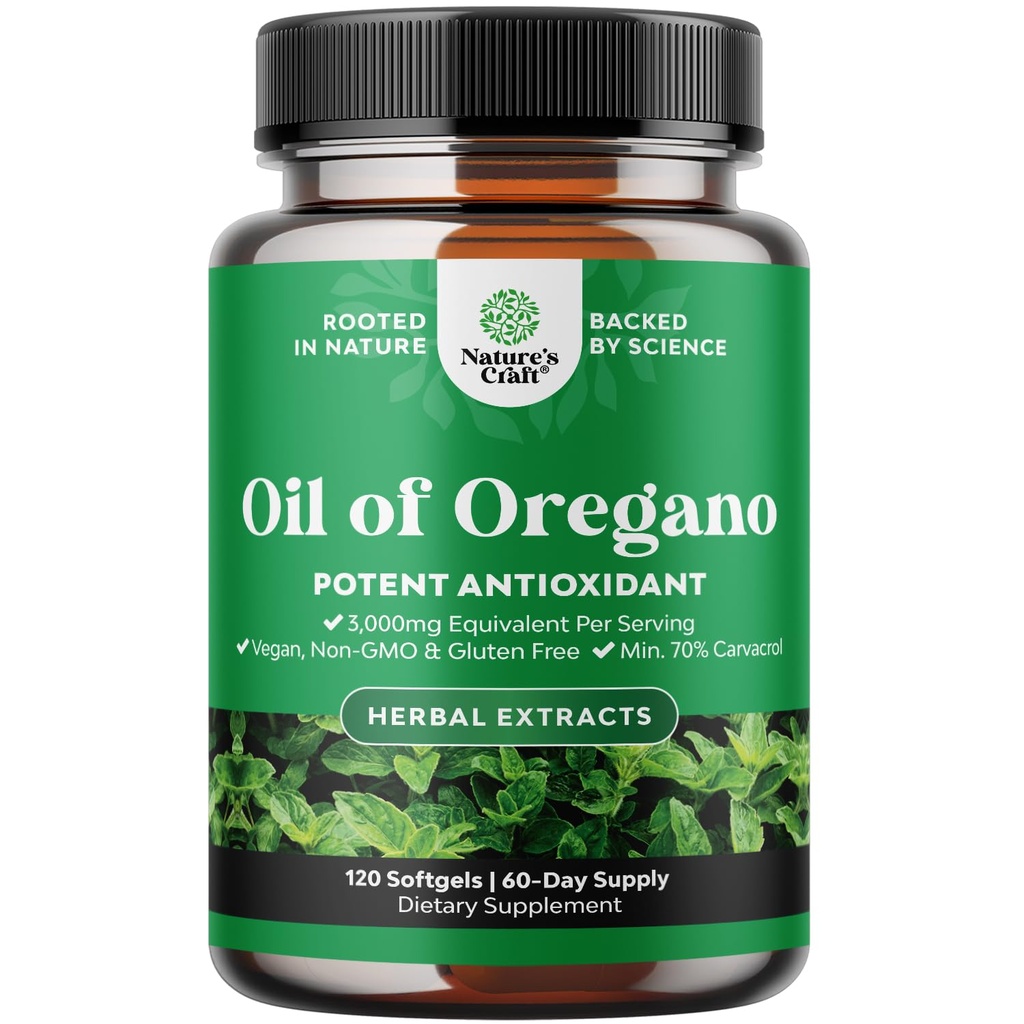 Oregano Salvaje Softgels - Óleo de Softgels Super Concentrado de Oregano con Carvacrol 70% para la Digestión &amp; Soporte Inmunitario - Suplementos herbales para Intestine Cleanse, Body Detox &amp; Repair - 120 Ct