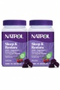Natrol Sleep + Restore Magnesium Glycinate Blend Gummies with Melatonin 5mg - Magnesio calma con GABA, Blend botánico, Cherry Flavor, 60 Gummies (Pack of 2)