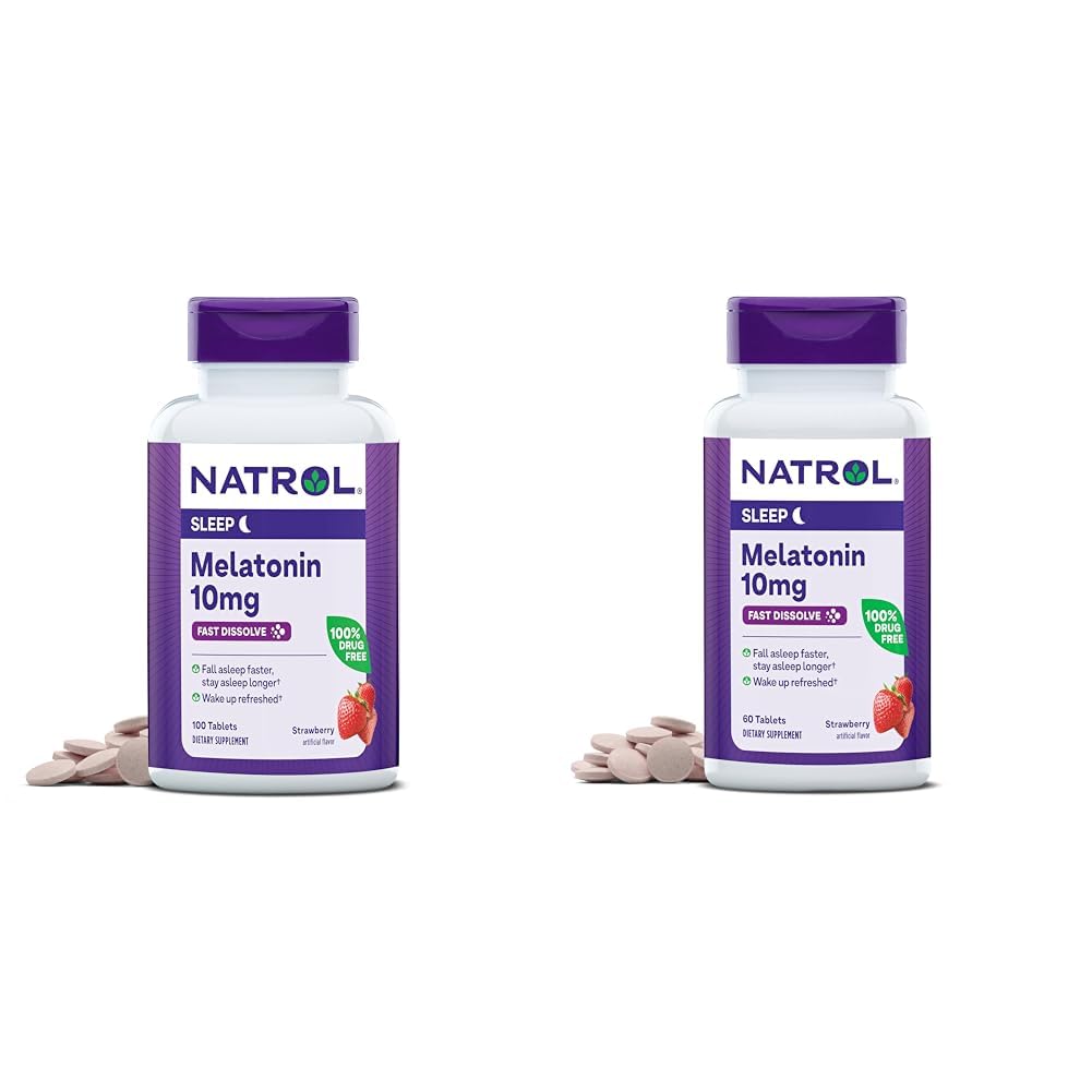 Natrol Melatonin 10mg Strawberry Fast Dissolve Tablets Nighttime Sleep Aid, 100+60 Count