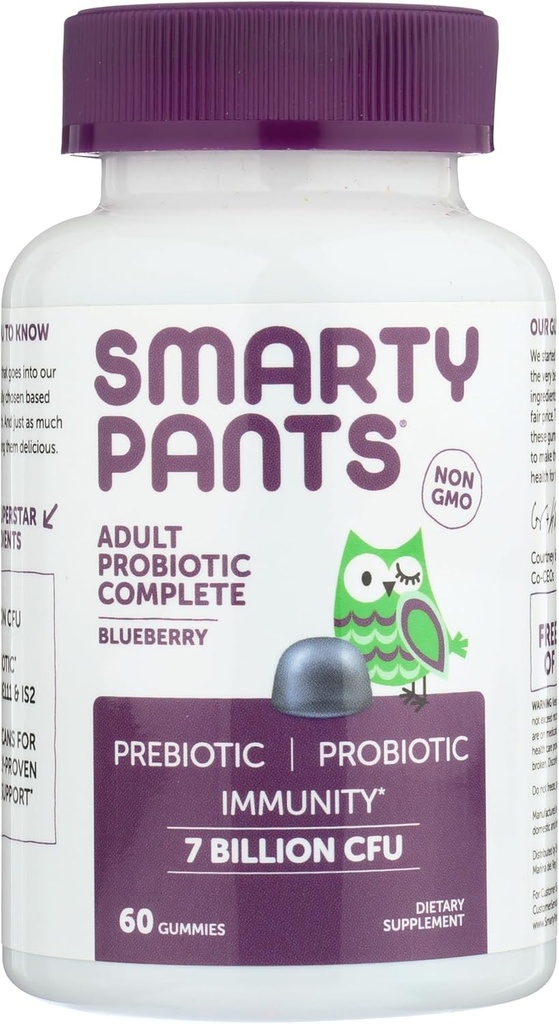 SmartyPants Hombres ' Mujeres Probióticos Inmunity Gummies: Prebióticos " Probióticos para Salud Digestiva " Suplemento de Apoyo Inmunitario, Gluten Free, Vegan, Blueberry Flavor, 60 Cuenta (30 Day Supply)