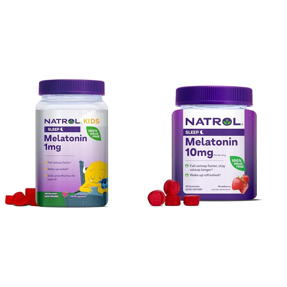 Natrol Kids Melatonin 1mg 140 Berry Gummies Melatonin 10mg 90 Strawberry Gummies Sleep Aid