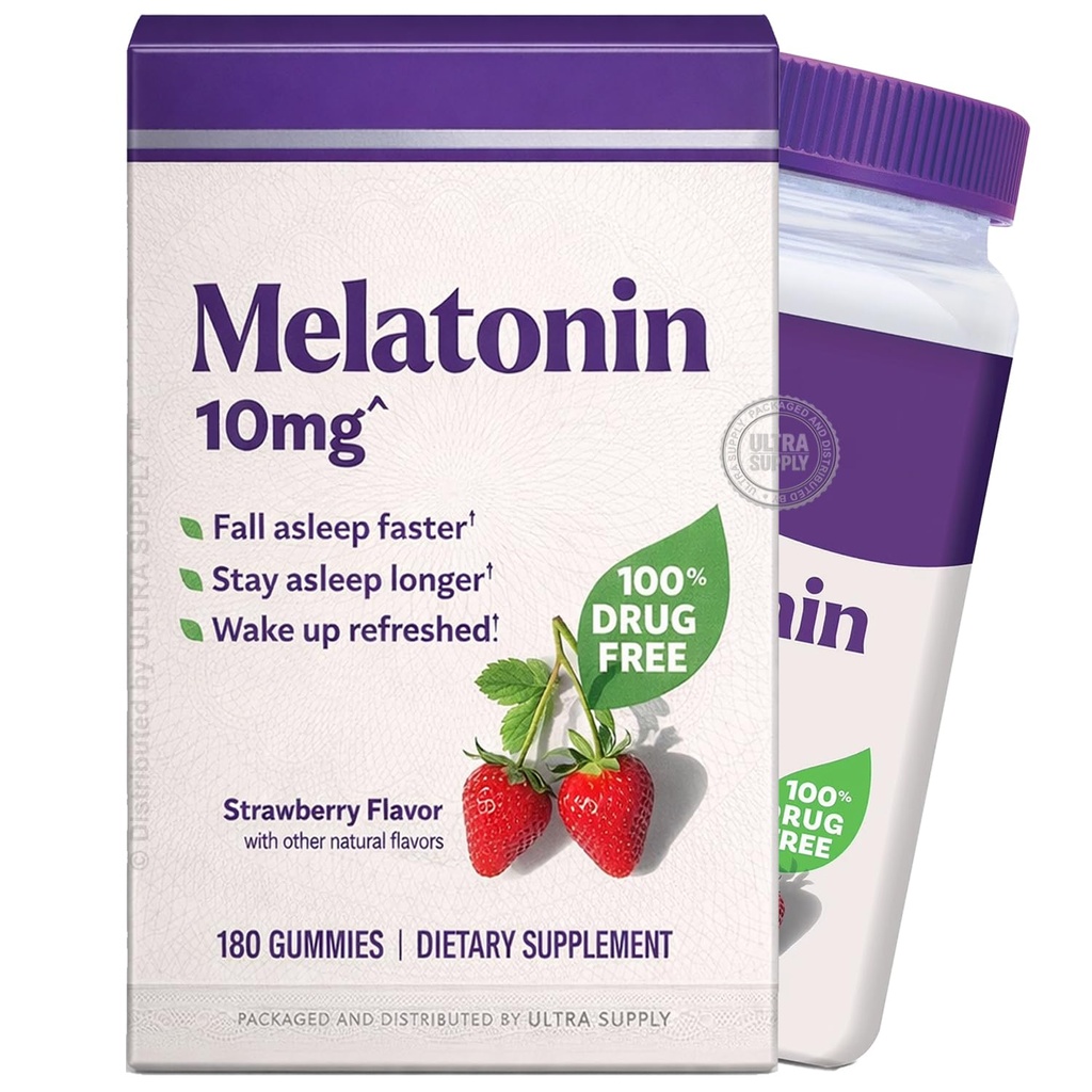Natrols Sleep Melatonin 10mg Fast Acting Gummies for Adults, Strawberry (180 Count. Value Pack)