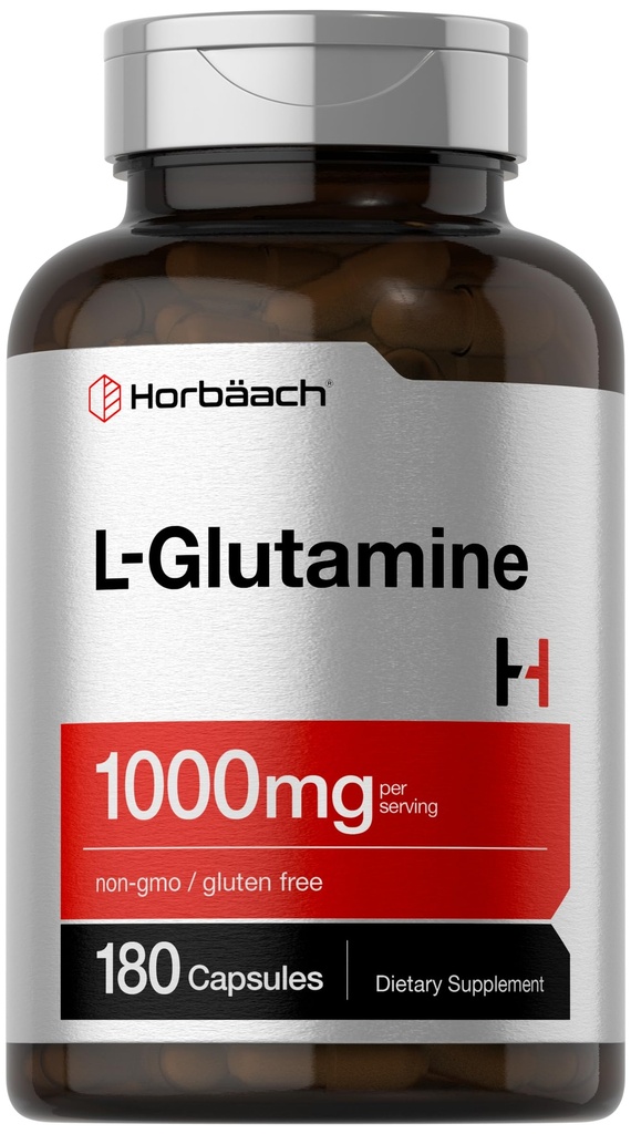 Horbaach L Glutamine Capsules 1000mg | 180 Powder Pills | Supplement for Women and Men | Pre Workout & Post Workout | Non-GMO & Gluten Free