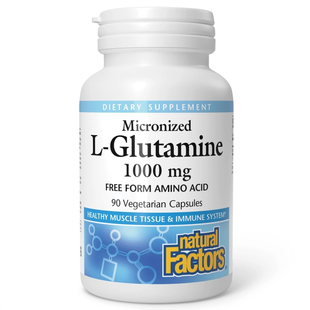Natural Factors - Micronized L-Glutamine 1000mg, Support for Muscle Tissue & Immune System, 90 Vegetarian Capsules