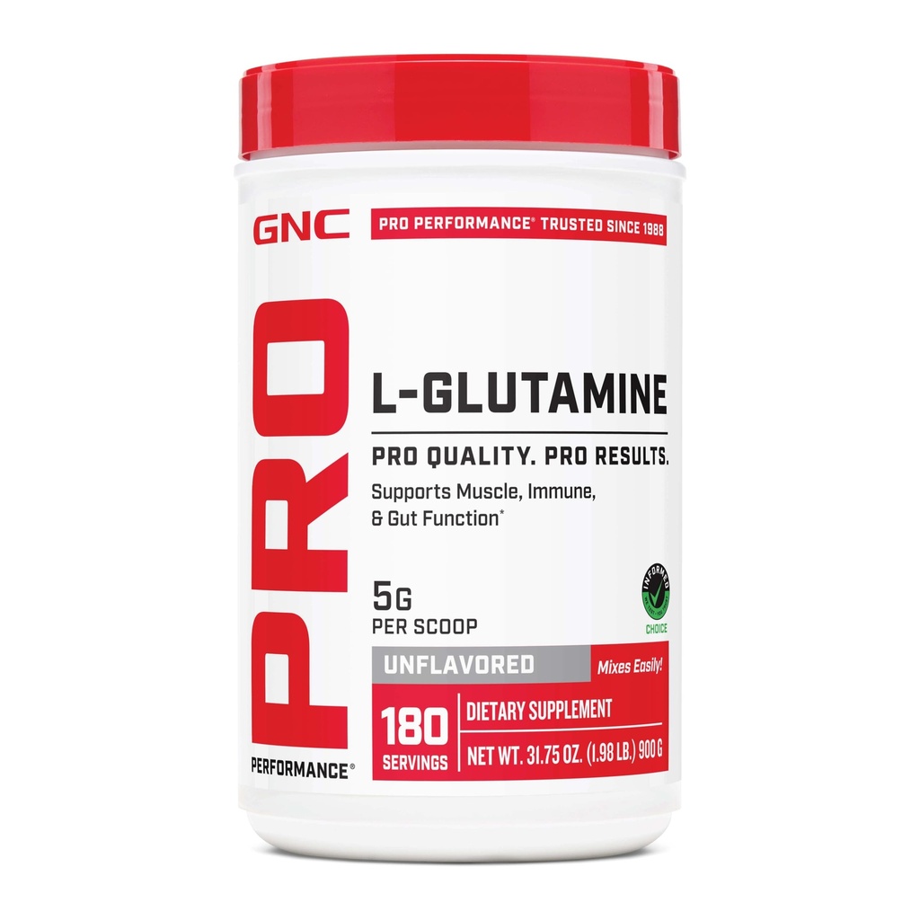 GNC Pro Performance L-Glutamine 5000mg, Amino Acid Supplement Powder, Supports Muscle Recovery, Function, Immune System, Plays Key Role in Protein Synthesis, Unflavored, 181 Servings