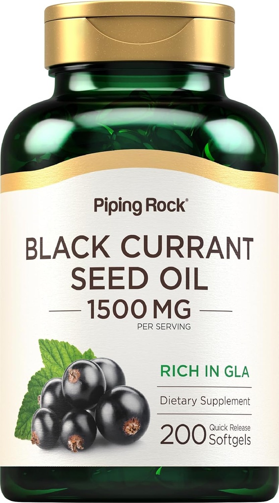Piping Rock Black Currant Seed Oil Softgel Capsules | 1500mg | 200 Count | with Gamma Linolenic Acid (GLA) | Non-GMO, Gluten Free Supplement