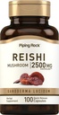 Piping Rock Reishi Mushroom Capsules TENIDO 2500mg TENIDO 100 Píldoras TENIDO Standardized Herbal Extract Suplemento TENIDO con Ganoderma Lucidum ANTE NO GMO, Gluten Free