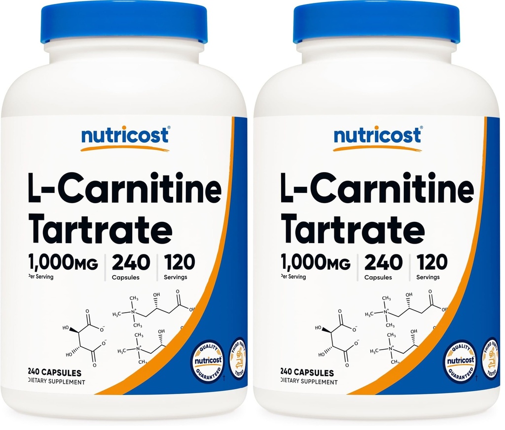 Nutricost L-Carnitine Tartrate 1,000mg, 240 Capsules - 500mg Per Capsule, 120 Servings (Pack of 2)