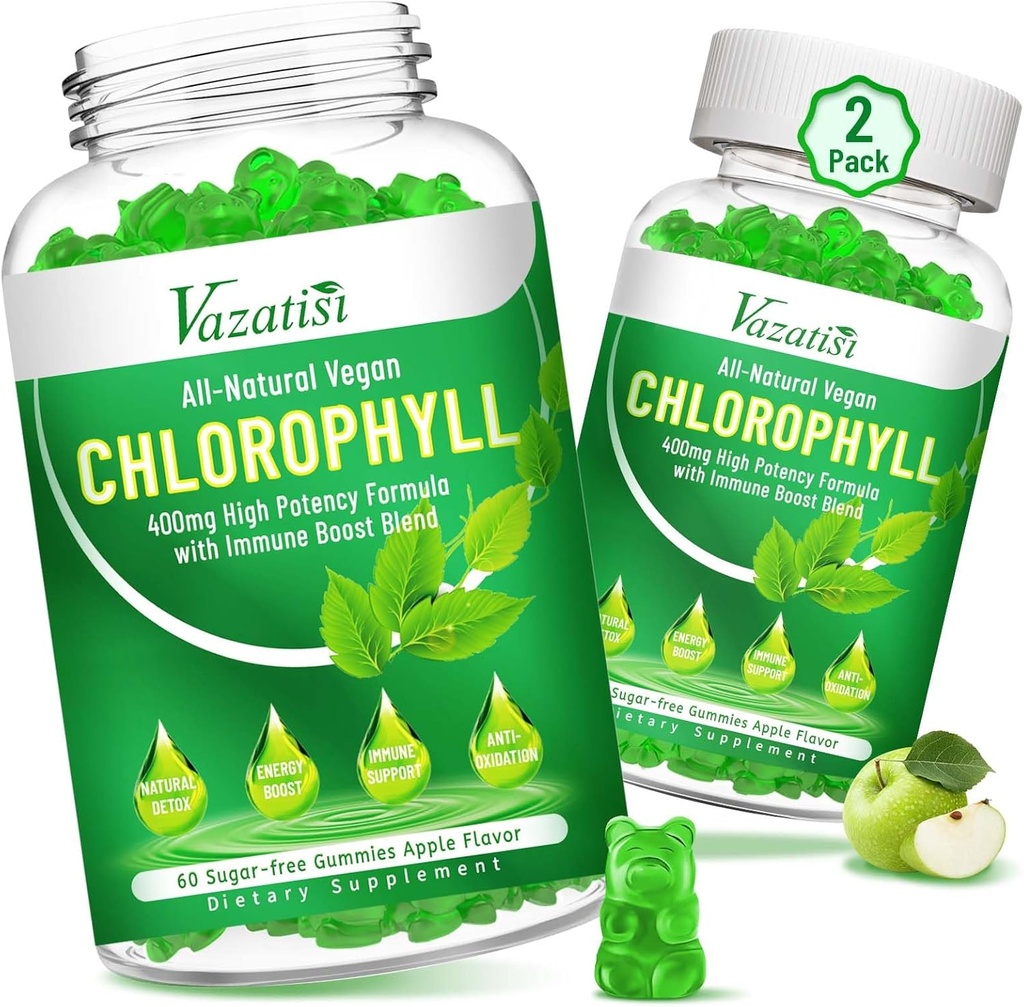Chlorophyll Gummies - Super Green 13 in 1 with Ashwagandha Vitamin C Zinc " Copper for Body Odor, Skin Energy Immune Support Deodorant for Women - 120 Count