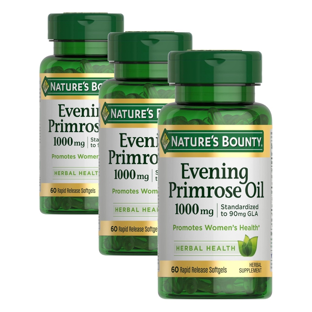 Nature's Bounty Primrose Oil 1000mg, Promotes Women's Health, Herbal Supplement, Gluten Free, Rapid Release,60 Softgels (Pack of 3)