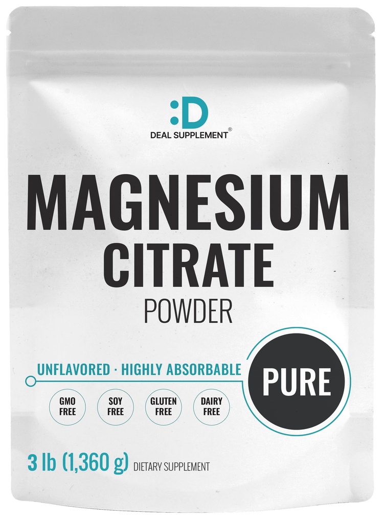 DEAL SUPPLEMENT Magnesium Citrate Powder 500mg, 3lbs – Unflavored, Easily Absorbed – Purified Trace Mineral for Muscle, Heart, " Digestive Support – One a Day, Non-GMO, Filler Free