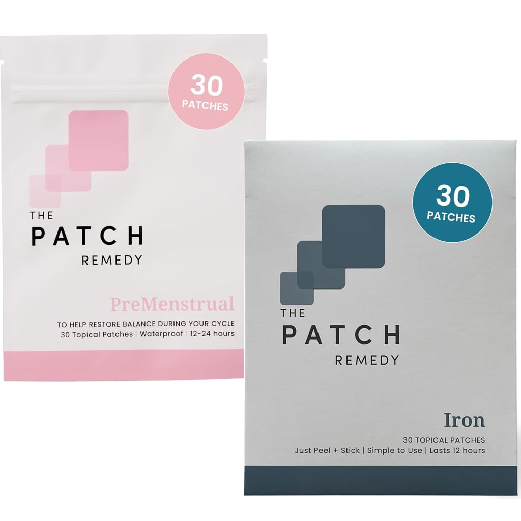 The Patch Remedy Period Patch & Iron Patches Kit - 30 PMS Menstrual Patches for Women with Vitex Chasteberry, Magnesium, Evening Primrose Oil, Dong Quai Extract, Curcumin, Vitamin B6 & E, Iron