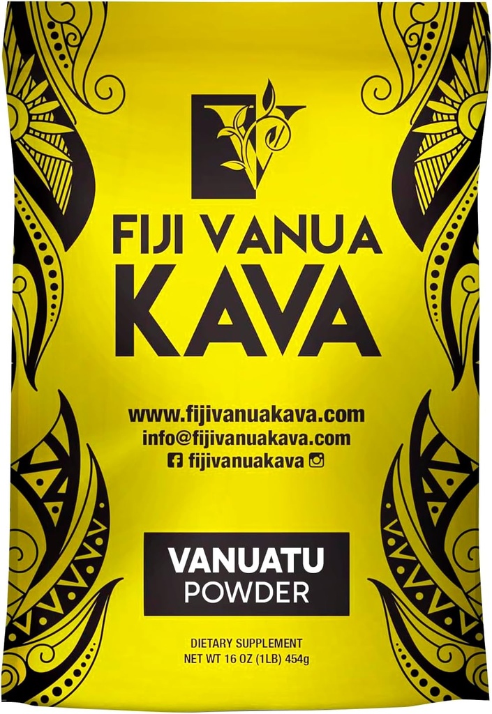 Fiji Vanua Kava Vanuatu Powder, Kava Root Powder Hecho de Pure Noble Kava con Sun-Dried Lateral Roots, Premium con Kavalactones, Easy to Prepare Medium Grind Kava, 16 oz, 1 Libra