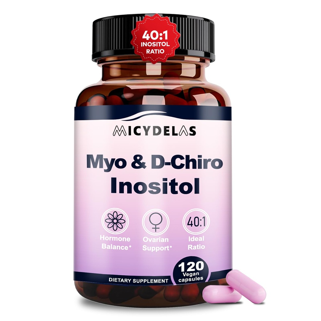 Myo-Inositol & D-Chiro Inositol Supplement for Women Hormone Balance & Female Health Support, Ideal 40:1 Ratio Per Serving, Vegan, Non-GMO, 120 Capsules