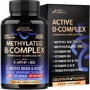 Vitamin B Complex Methylated - B-Complex with Methylfolate & B12 - Bioavailable for Men & Women - 9-in-1 Methylated Multivitamin - Energy, Brain & Mood - Vegan - Made in USA - 120 Capsules, One/Day