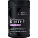 Sports Research® Methyl Folate + B12-1000 mcg L-Methylfolate & 2000 mcg Methylcobalamin for Cellular Energy Support - Vegan B12 w/Coconut MCT Oil - Non-GMO, Gluten Free - 90 Veggie Softgels