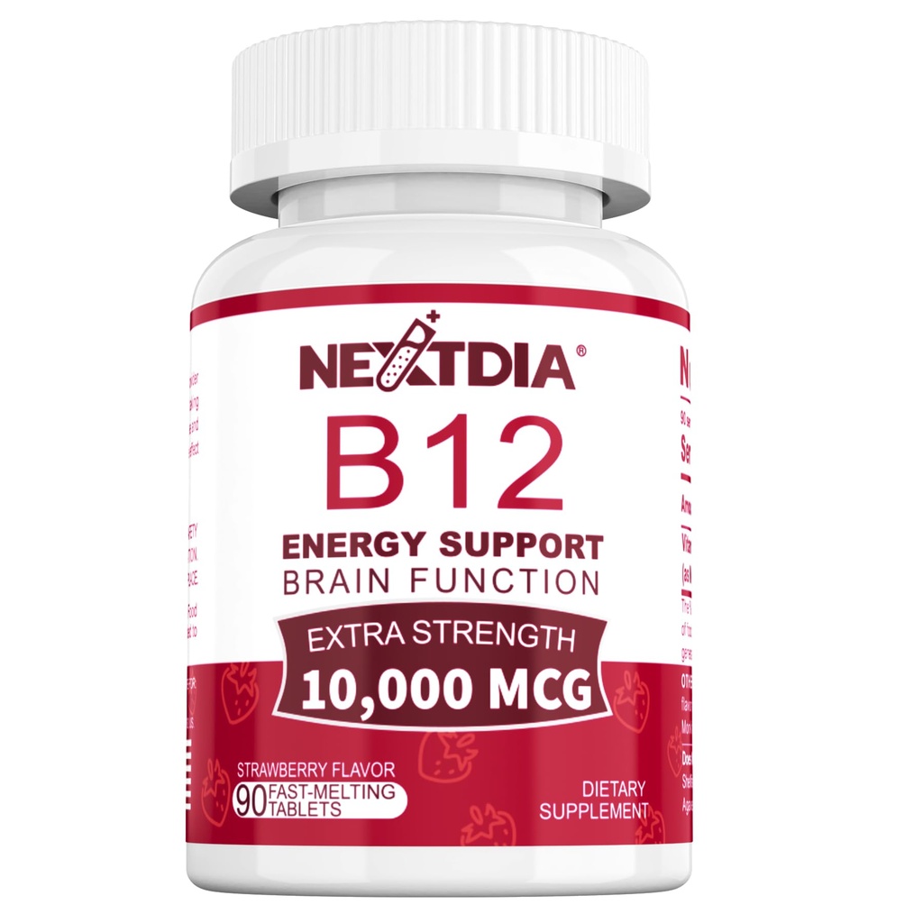Vitamin B12, Methylcobalamin 10000 mcg, Active B12 Vitamins, Vegan Methyl B12 For Energy Metabolism & Brain Health, Boost Immune System, Natural Strawberry Flavor, Zero Sugar, 90 Fast Dissolve Tablets