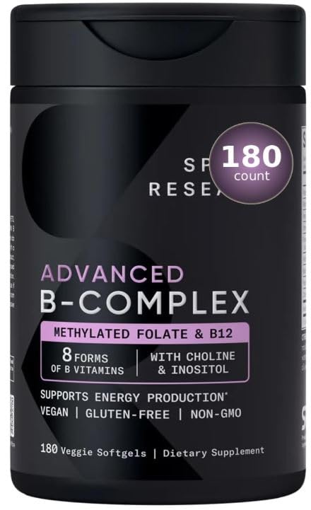 Sports Advanced B-Complex with Methylated Folate & B12-3 Month-Supply - Vegan, Gluten Free, Non-GMO Energy - 180 Count + Exclusive Vitamin Guide Adv