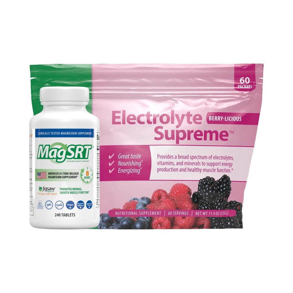 Jigsaw Health Bundle | MagSRT, 240 Tablets, and Electrolyte Supreme (Berry-Licious), 60 Servings (Packets)