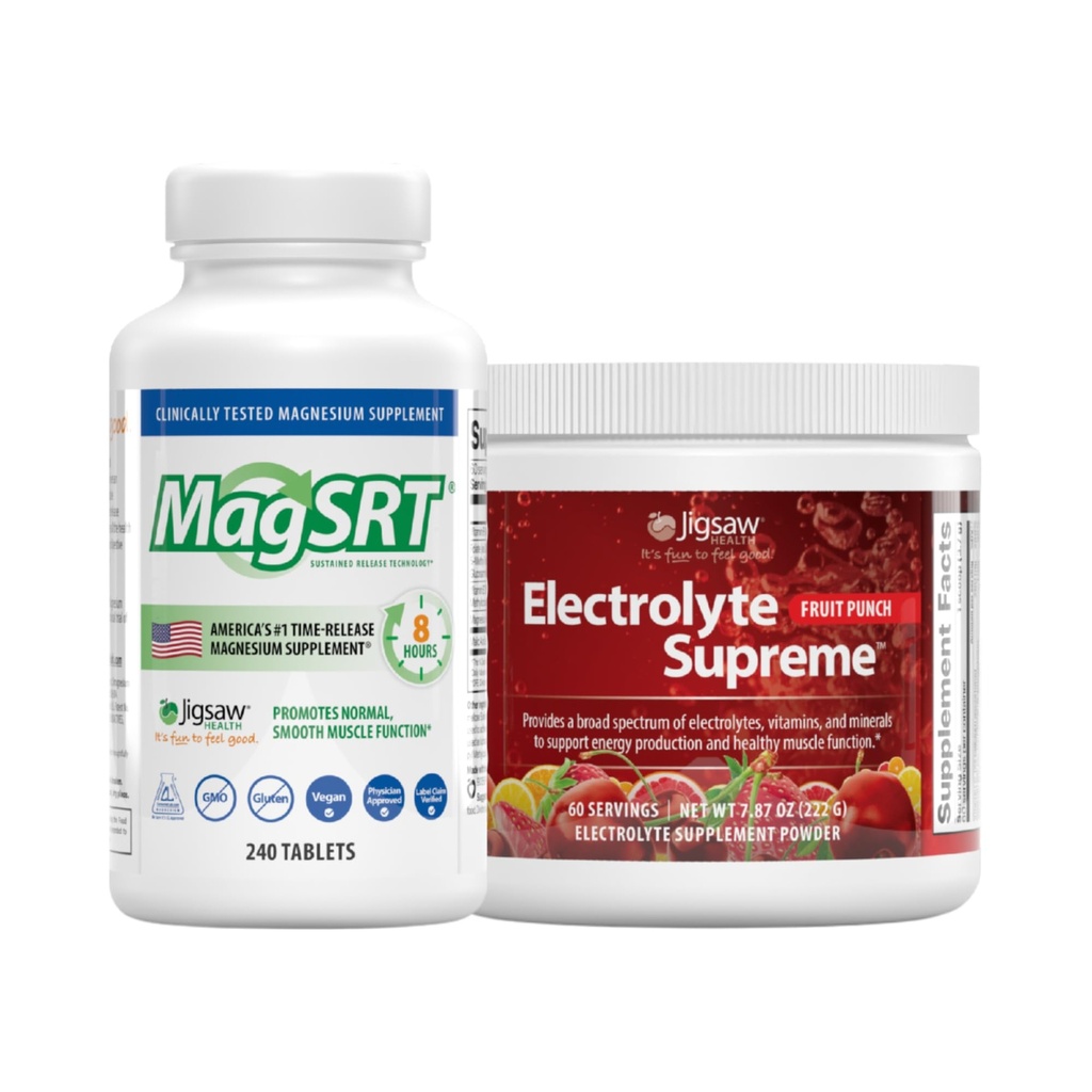 Jigsaw Health Bundle | MagSRT, 240 Tablets, and Electrolyte Supreme (Fruit Punch), 60 Servings (Jar)
