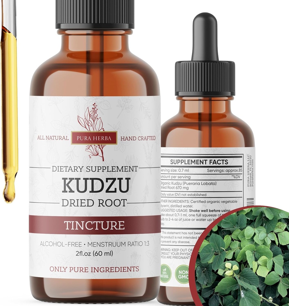 Extracto Orgánico de la raíz de Kudzu – Suplemento Vegan libre de alcohol para el apoyo al alcohol – 2 Fl Oz – Non-GMO, Made in USA