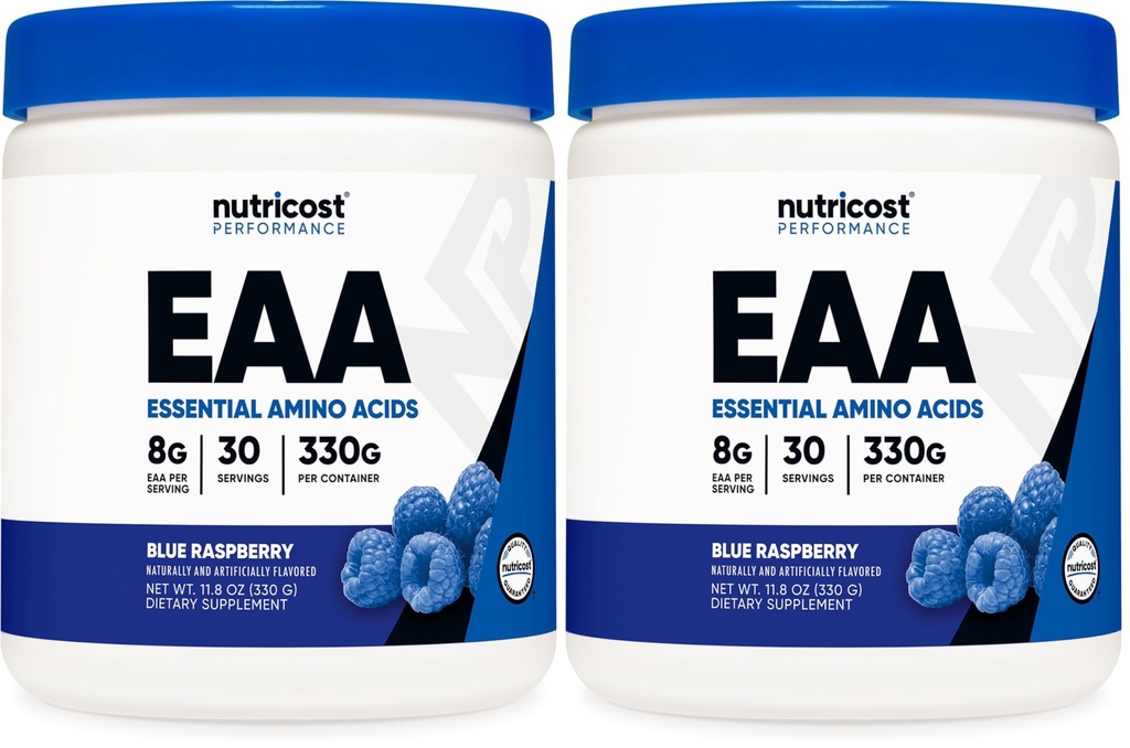 Nutricost EAA Powder 30 Servings (Blue Raspberry) - Essential Amino Acids - Non-GMO, Gluten Free, Vegetarian Friendly (Pack of 2)