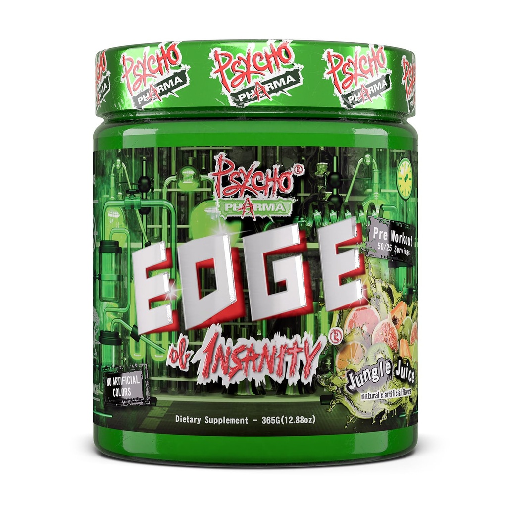 Psycho Pharma Strongest High Stim Preworkout Powder - Edge of Insanity - Most Intense Pre Workout Supplement for Pumps, Strength, Energy and Feel Good Focus. Rivals Famous PWOs of The Past